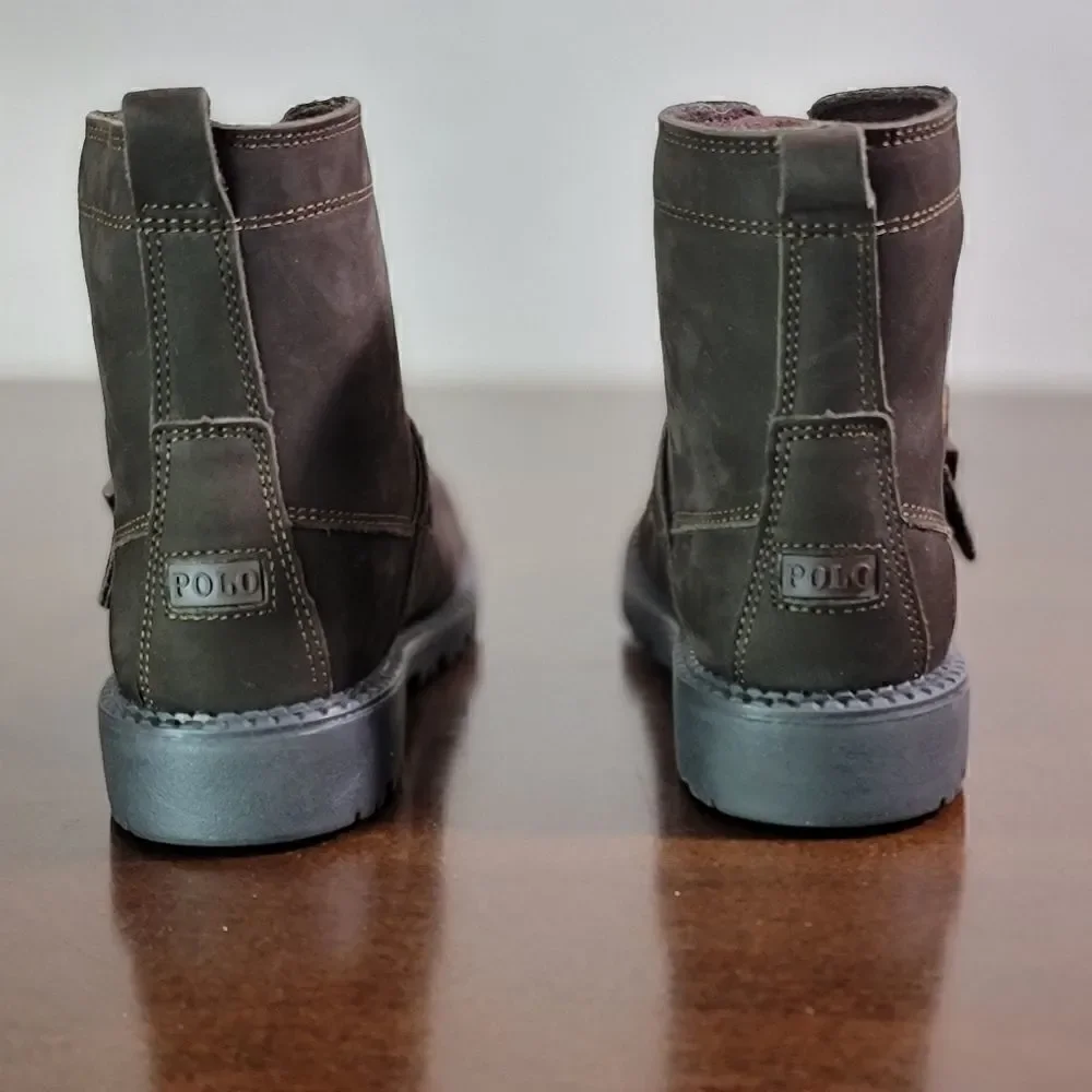 Polo Ralph Lauren Bear Leather Suede Brown Ranger Combat Boots Kids Sizes New
